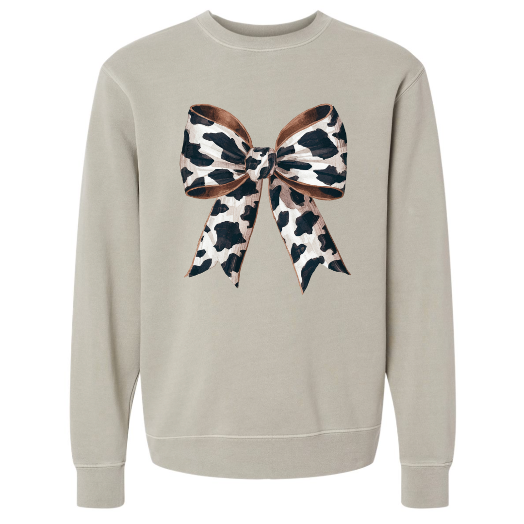 COW PRINT BOW SWEATSHIRT