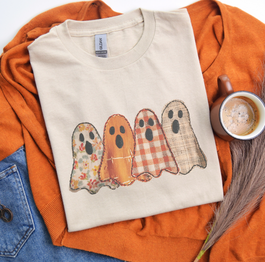 FAUX GHOSTS OR PUMPKINS PATCHWORK TSHIRT