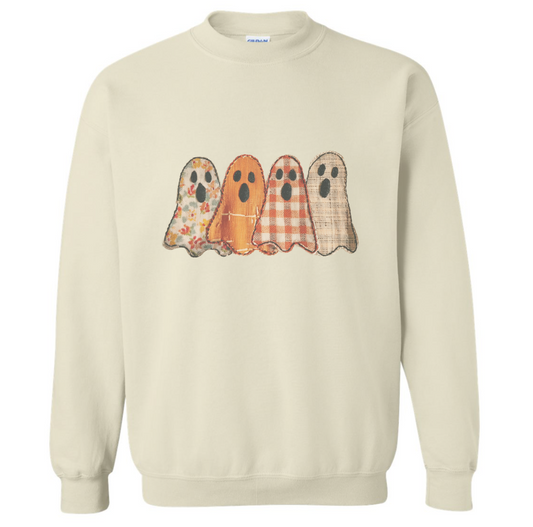 FAUX GHOSTS OR PUMPKINS PATCHWORK SWEATSHIRT