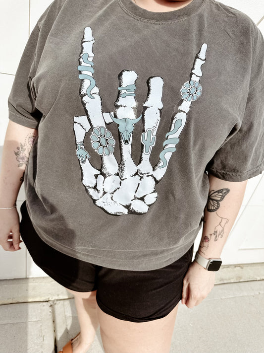SKELLY HANDS W/ TURQUOISE RINGS TSHIRT