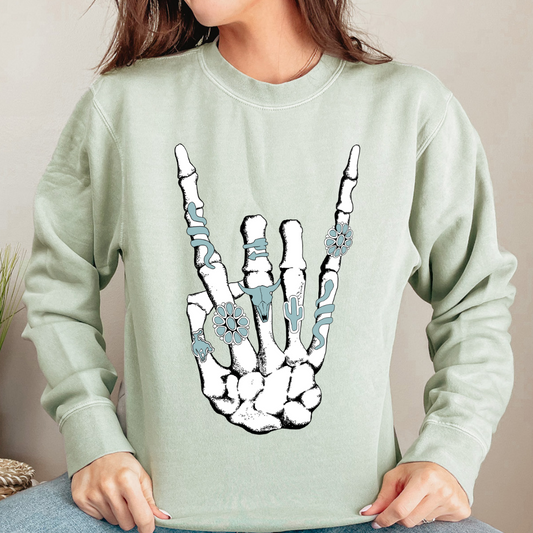 SKELLY HANDS W/ TURQUOISE RINGS SWEATSHIRT